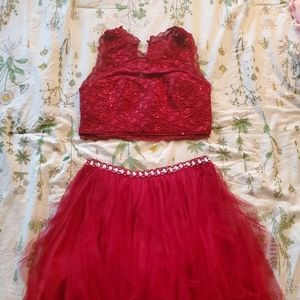 Two Piece Red Prom Dress